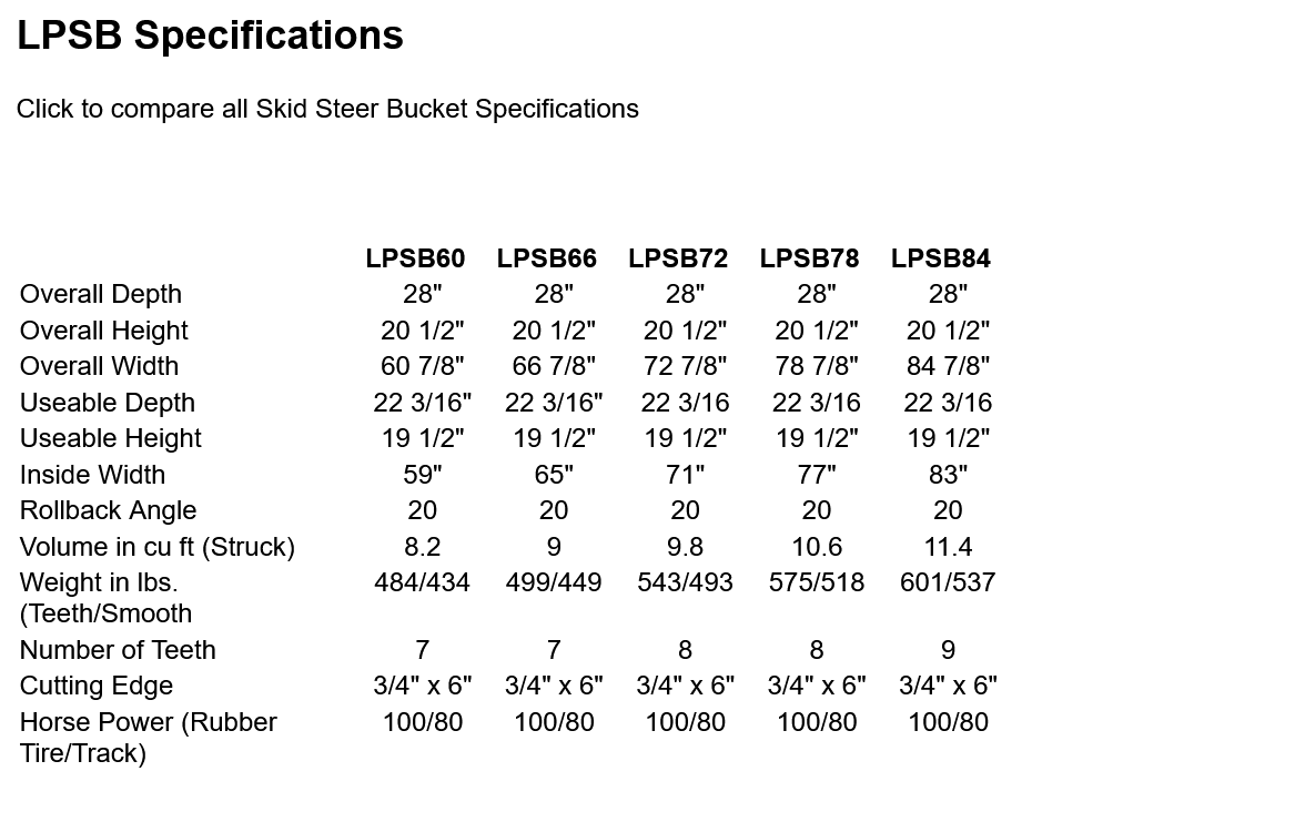 specifications skid steer